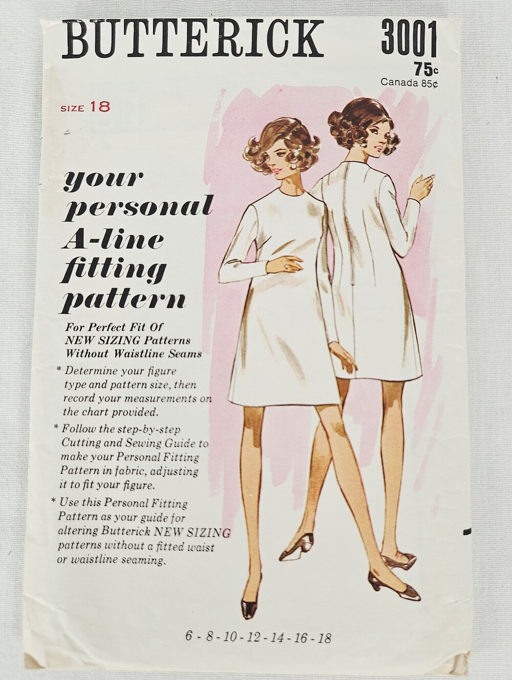 Vintage Butterick 3001 Personal A-Line Fitting Shell Dress Pattern Size 18 Uncut